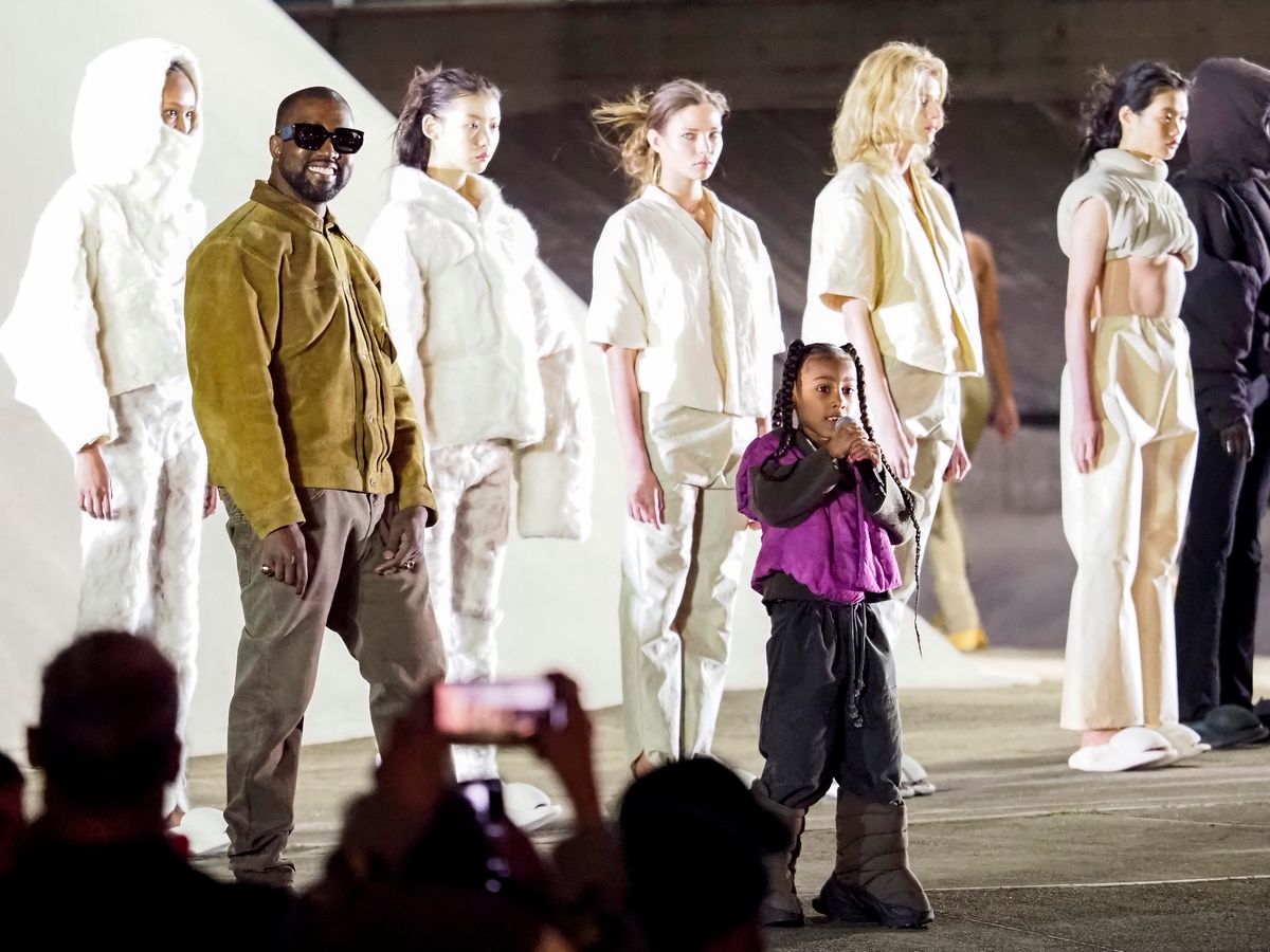 Celebrity Sightings - Paris Fashion Week Womenswear Fall/Winter 2020/2021 : Day Eight PARIS, FRANCE - MARCH 02: Kanye West and daughter North West on the runway of the Yeezy fashion show during Paris Fashion Week Womenswear Fall/Winter 2020/2021 on March 02, 2020 in Paris, France. (Photo by Arnold Jerocki/GC Images)