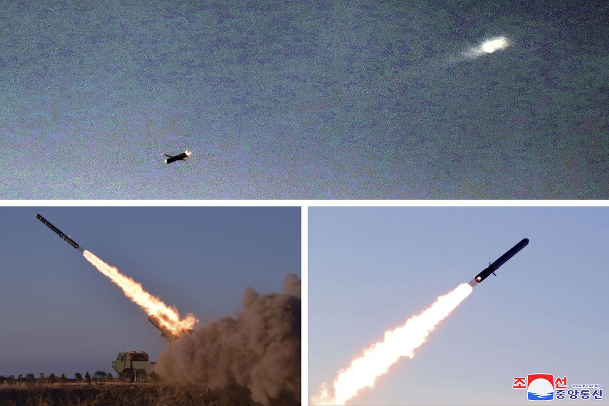 This combination of images taken between November 2, 2022 and November 5, 2022 and released on November 7, 2022 by North Korea's official Korean Central News Agency (KCNA) shows various missile tests being performed by the North's Korean People's Army at undisclosed locations.