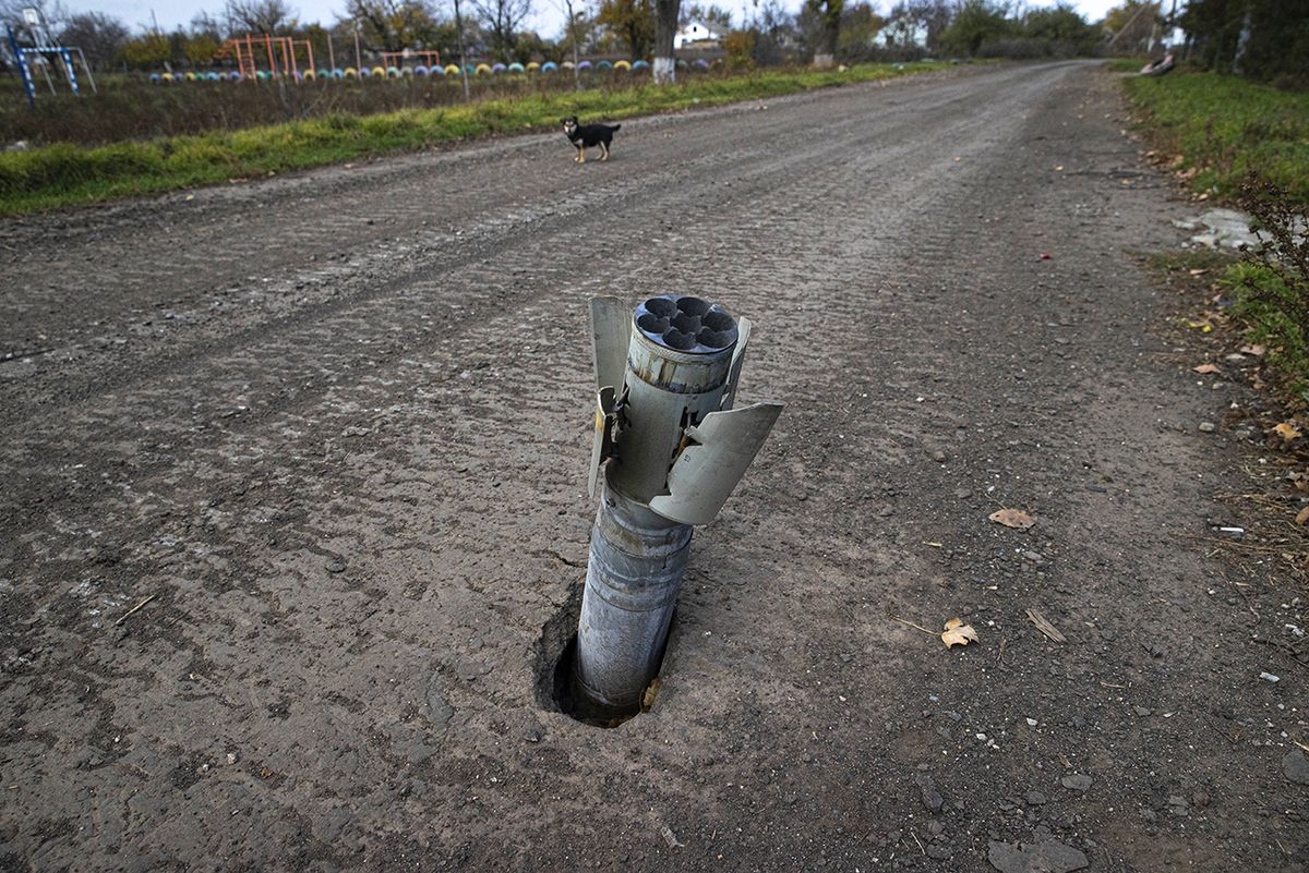 Artillery units deployed on the Kherson fronts provide intense fire support to the Ukrainian armyâââââââ KHERSON OBLAST, UKRAINE - NOVEMBER 05: A missile rocket is seen on the road in the village of Zorya near the front in the Mykolaiv region following the intense clashes as Russia-Ukraine war continues in Kherson Oblast, Ukraine on November 05, 2022. Artillery batteries of the Ukrainian army deployed on the Kherson front to support to the Ukrainian army. (Photo by Metin Aktas/Anadolu Agency via Getty Images)