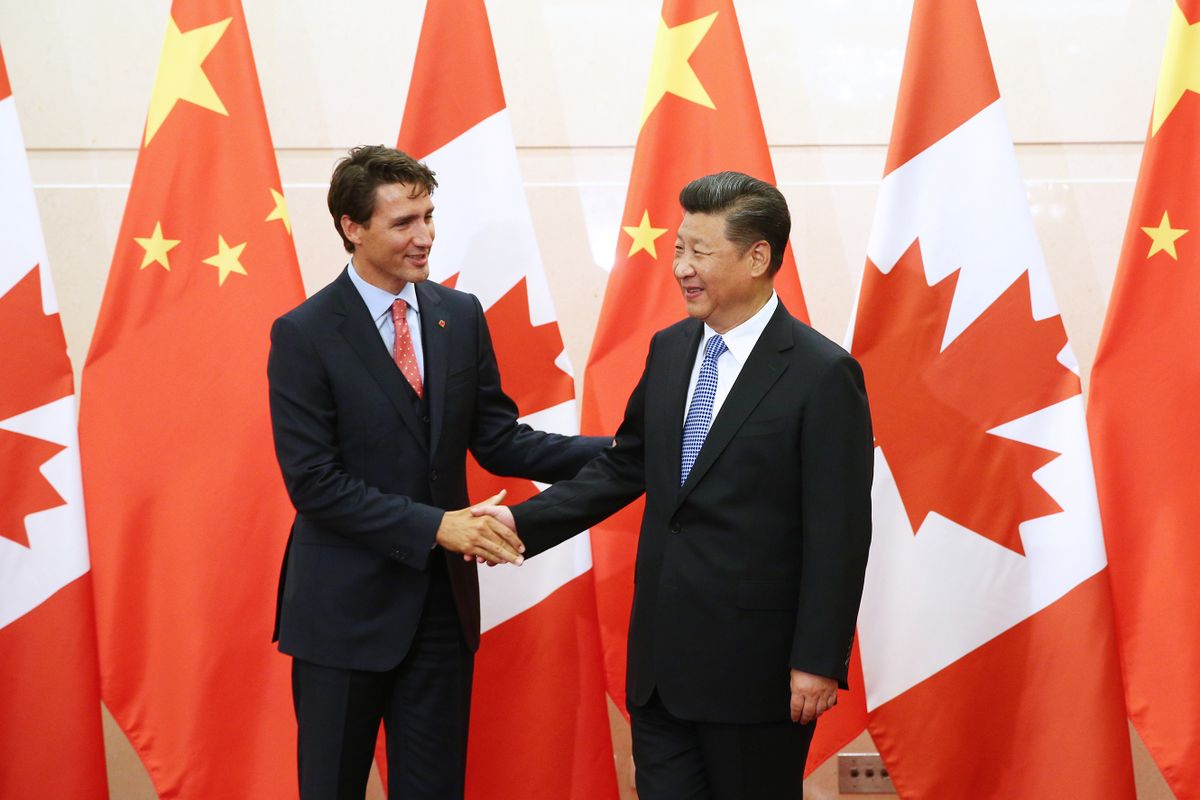 BEIJING, CHINA - AUGUST 31:  Chinese President Xi Jinping (R) shakes hands with Canadian Premier Justin Trudeau ahead of their meeting at the Diaoyutai State Guesthouse in Beijing, China, 31 August 2016. The Canadian Premier Justin Trudeau is on an official visit and is expected to meet with Chinese counterparts to boost bilateral ties. 