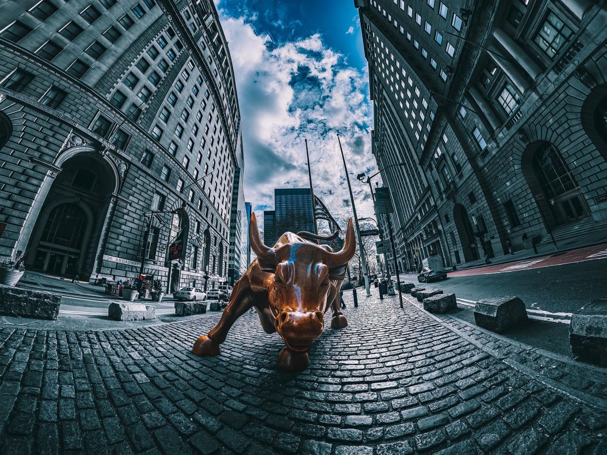 Charging Bull is a bronze sculpture that stands on Broadway, north of Bowling Green in the Financial District of Manhattan, Wall Street, New York, United States. 01.17.2021