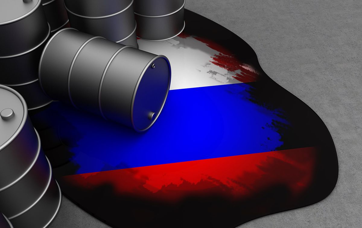 Abstract,3d,Illustration,Of,Oil,Waste,And,Russian,Flag,In abstract 3d illustration of oil waste and russian flag in it