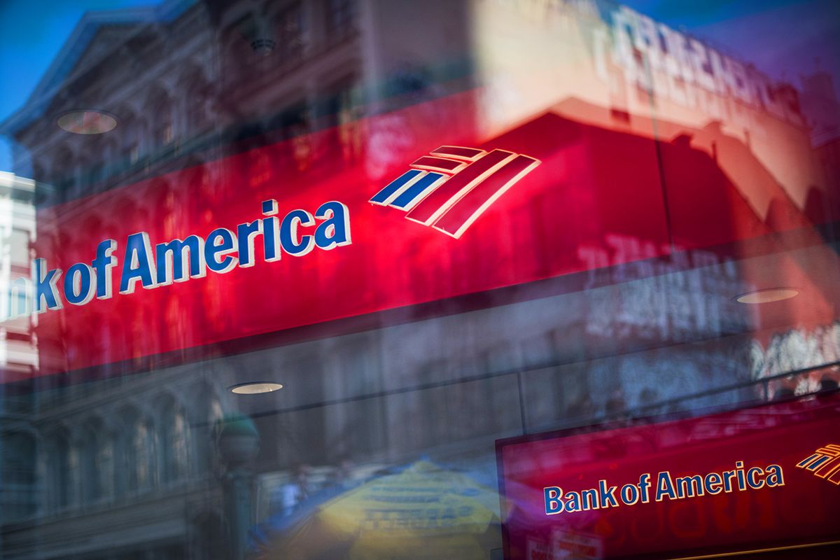 A Bank Of America Corp. Bank Branch Ahead Of Earnings Figures Bank of America Corp. signage is seen with street reflections on a window in New York, U.S., on Wednesday, Oct. 12, 2016. Bank of America Corp. is scheduled to release earnings figures on October 17. Photographer: Mark Kauzlarich/Bloomberg via Getty Images