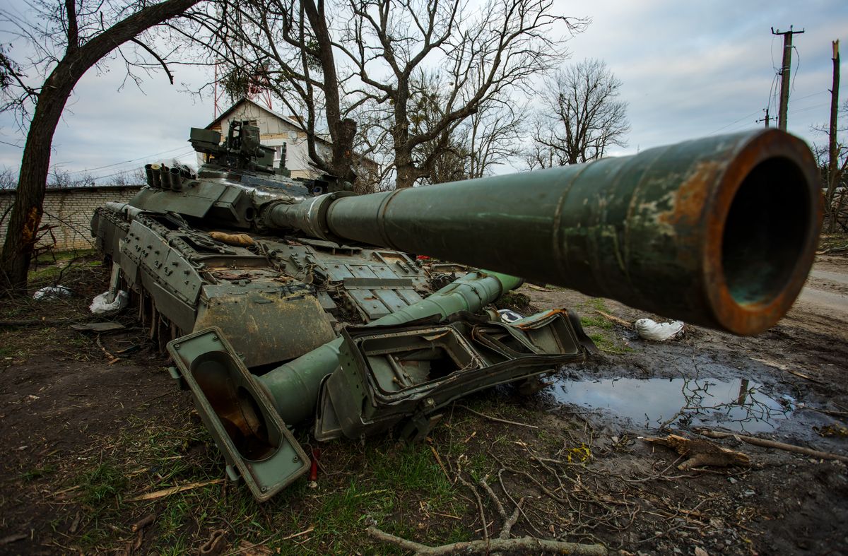 Trostianets,,Ukraine.,Apr,14,,2022,Destroyed,Russian,Tank,T-72,On