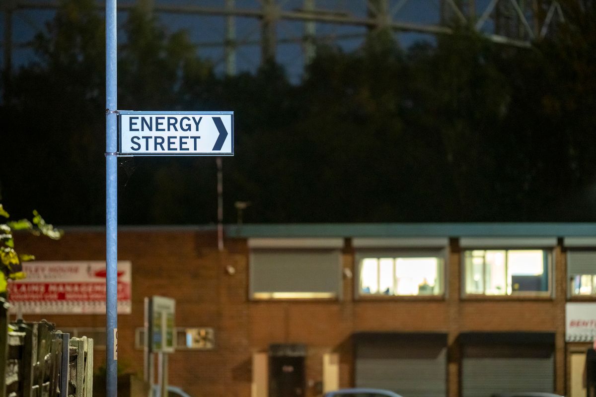 MANCHESTER, ENGLAND - OCTOBER 19: A street sign for Energy Street stands near homes on October 19, 2022 in Manchester, England. The British utility company, National Grid, have said that UK households may face power cuts this winter for up to three hours at a time, if gas supplies run low. The UK relies heavily on gas to produce electricity, and gas supplies to Europe have been severely disrupted by the fallout from Russia's invasion of Ukraine. 
