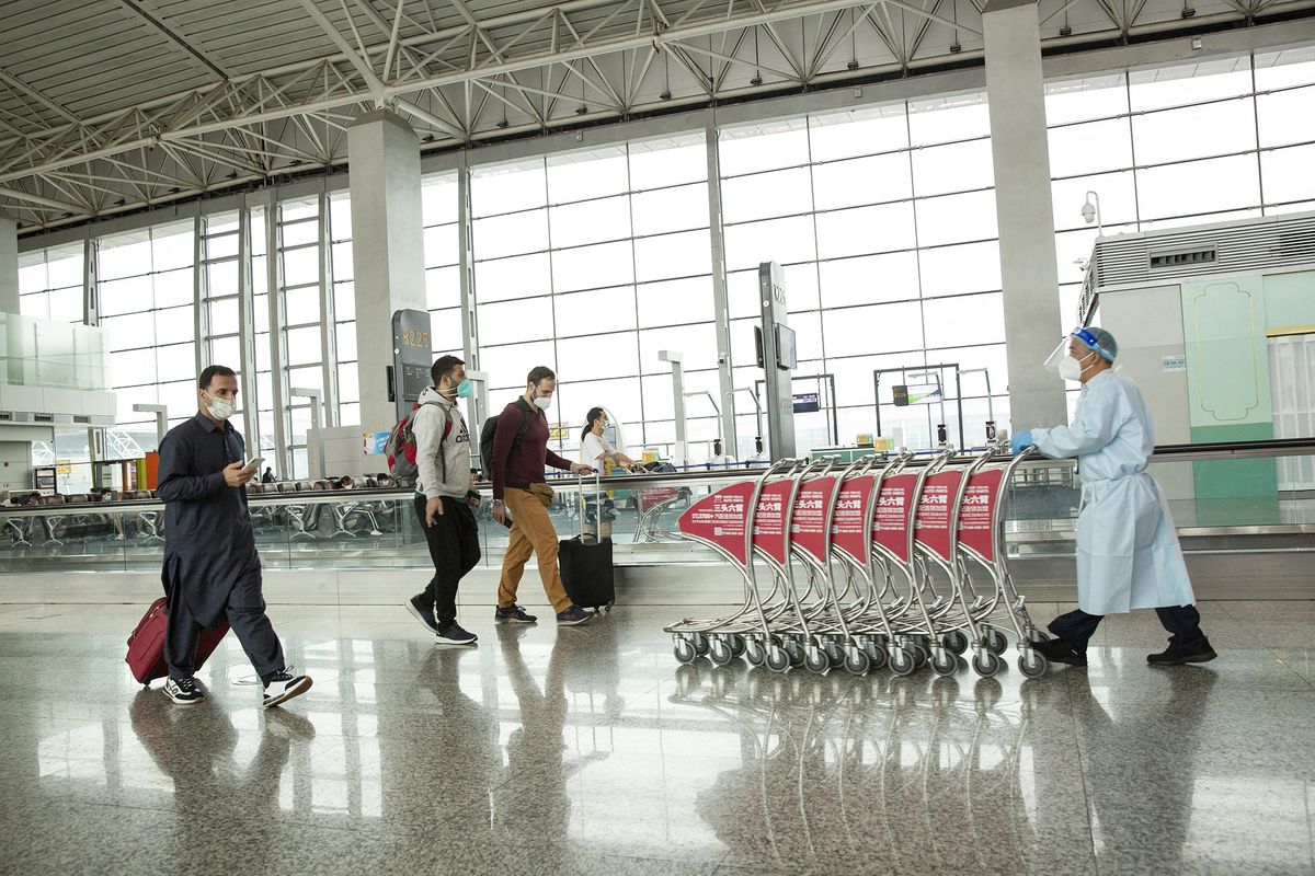 Few passengers are at Guangzhou Baiyun International Airport