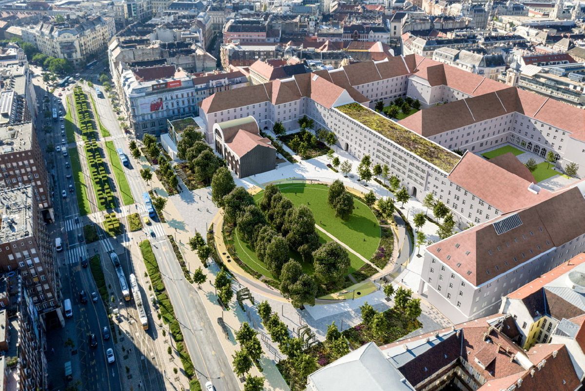 Budapest, 2022. április 29.
A Főpolgármesteri Hivatal által 2022. április 29-én közreadott képen a Városháza Park tervpályázaton győztes Lépték-Terv Tájépítész Iroda látványterve.
MTI/Lépték-Terv Tájépítész Iroda