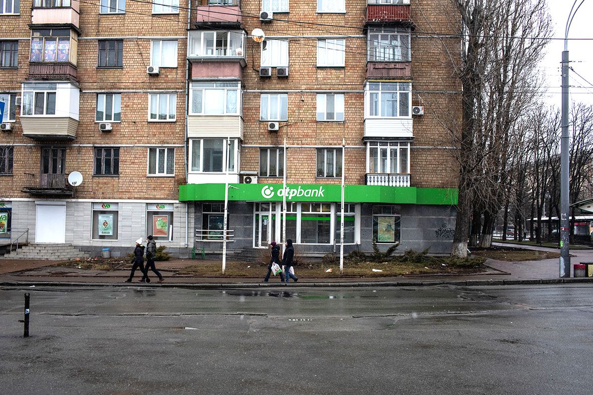 Scenes From Ukrainian Capital as Russian Military Advances A closed Otp Bank JSC bank branch on a near empty street in Kyiv, Ukraine, on Wednesday, March 2, 2022. Russia said it would press forward with its invasion of Ukraine until its goals are met, as troops were seen moving in a large convoy toward the capital, Kyiv. Photographer: Erin Trieb/Bloomberg via Getty Images