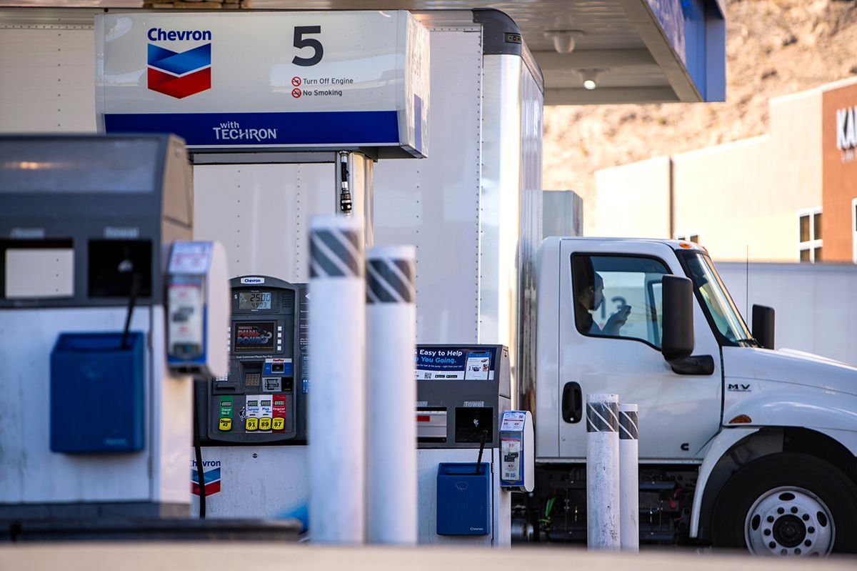 Drivers Facing Record Gas Prices Say They'd Pay More To Stop War A truck at a Chevron station in Las Vegas, Nevada, U.S., on Wednesday, March 9, 2022. Many U.S. drivers, stung by record gasoline prices, say theyd pay even more if it would end Russias war in Ukraine. That doesnt mean theyre happy about it. Photographer: Joe Buglewicz/Bloomberg via Getty Images