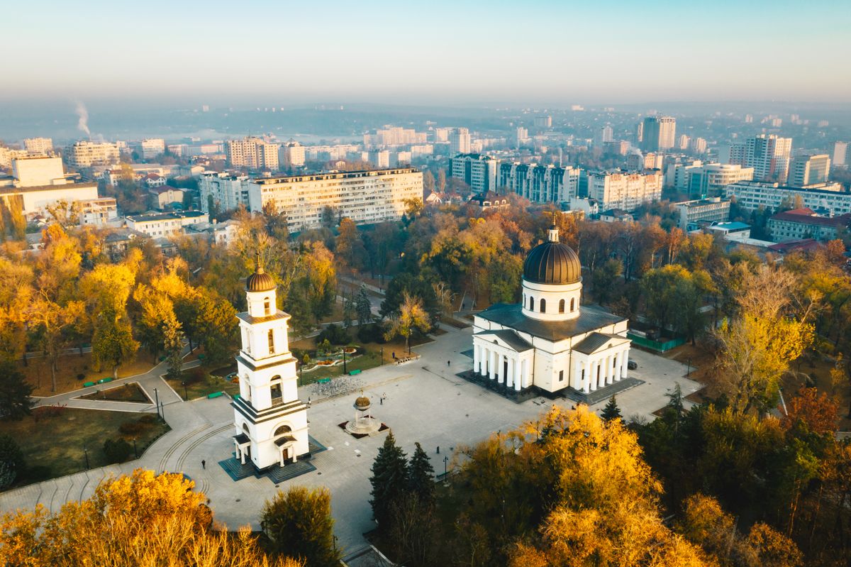 Above,Chisinau,At,Sunset.,Chisinau,Is,The,Capital,City,Of