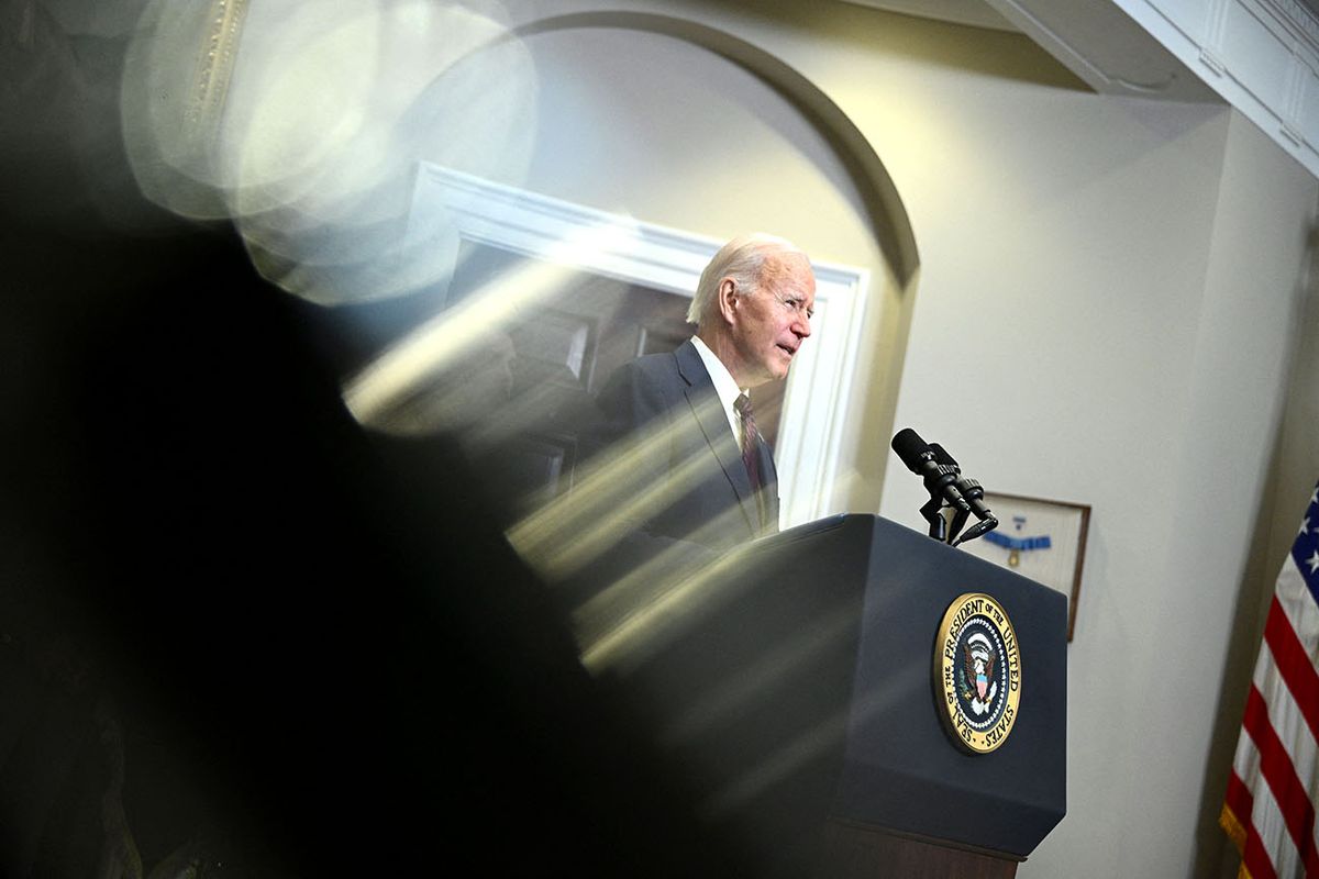 US President Joe Biden speaks about his administration's efforts to tackle inflation in the Roosevelt Room of the White House in Washington, DC, on December 13, 2022. - US consumer inflation eased in November, bringing some relief to policymakers, according to US Labor Department data. The consumer price index (CPI), a closely-watched measure of inflation, jumped 7.1 percent from a year ago, down from 7.7 percent in October, according to the data. (Photo by Brendan SMIALOWSKI / AFP)