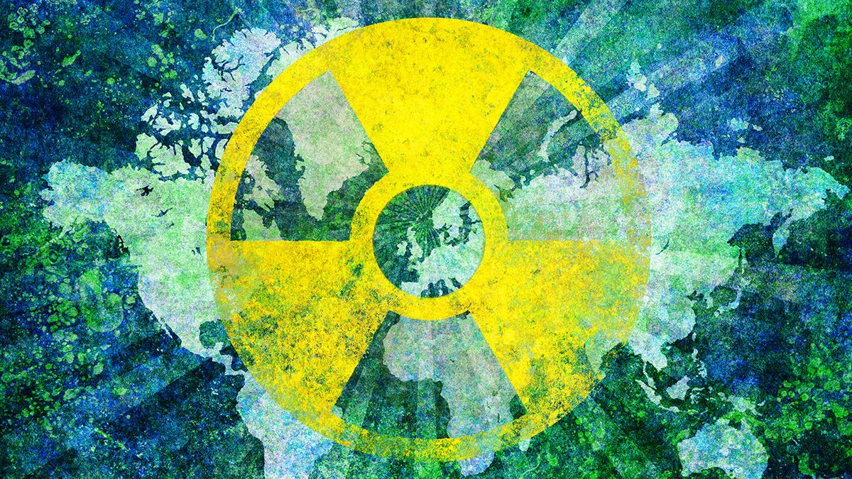 Nuclear danger symbol with world map