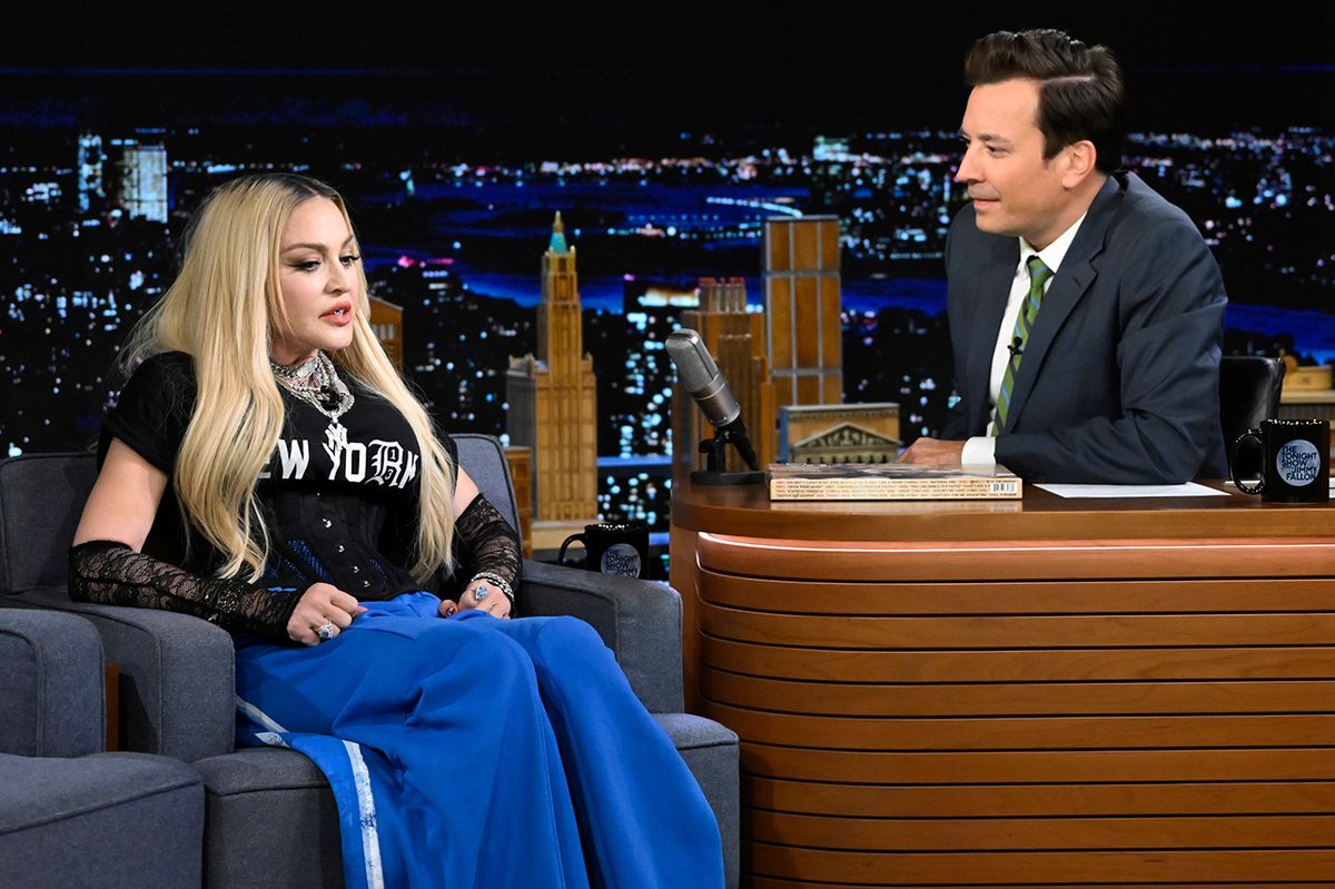 The Tonight Show Starring Jimmy Fallon - Season 9 THE TONIGHT SHOW STARRING JIMMY FALLON -- Episode 1697 -- Pictured: (l-r) Singer Madonna during an interview with host Jimmy Fallon on Wednesday, August 10, 2022 -- (Photo by: Todd Owyoung/NBC via Getty Images)