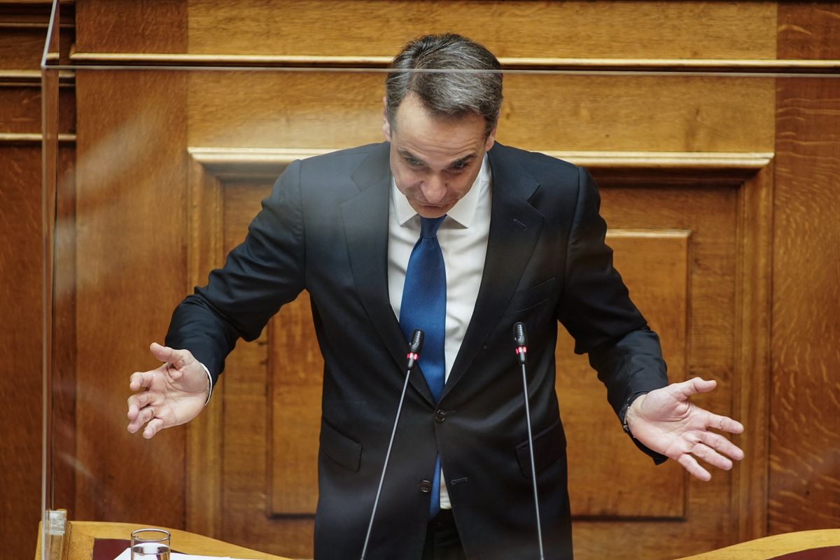 The Prime Minister of Greece, Kyriakos Mitsotakis, delivers his speech, during a discussion and vote at the plenum of the Greek Parliament of the 2023 draft State Budget, in Athens, Greece on Dec. 17, 2022