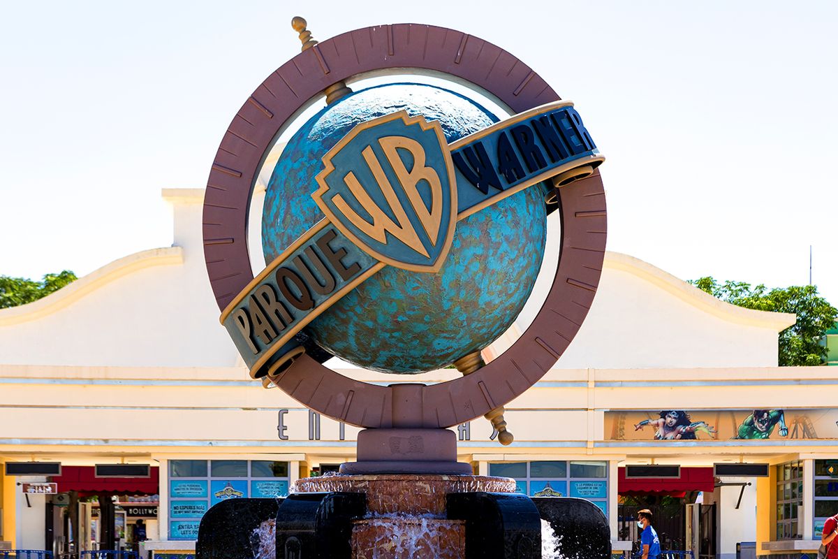 Warner Bros Park Madrid Is Open In Summer SAN MARTÍN DE LA VEGA, SPAIN - JULY 30: General view of the fountain with the Warner logo in front of the entrance at Parque Warner Madrid on July 30, 2021 in San Martin de la Vega, Spain. The theme park was inaugurated on April 5, 2002 and is divided into different spaces set on film and cartoon sets produced by Warner Bros. and DC Comics, as well as in various areas of the United States. Since 2006 it has held the award for the Safest Theme Park in Spain. In 2019 it received 2.26 million visitors, ranking among the twenty most visited theme parks in Europe. (Footage by David Benito/Getty Images)