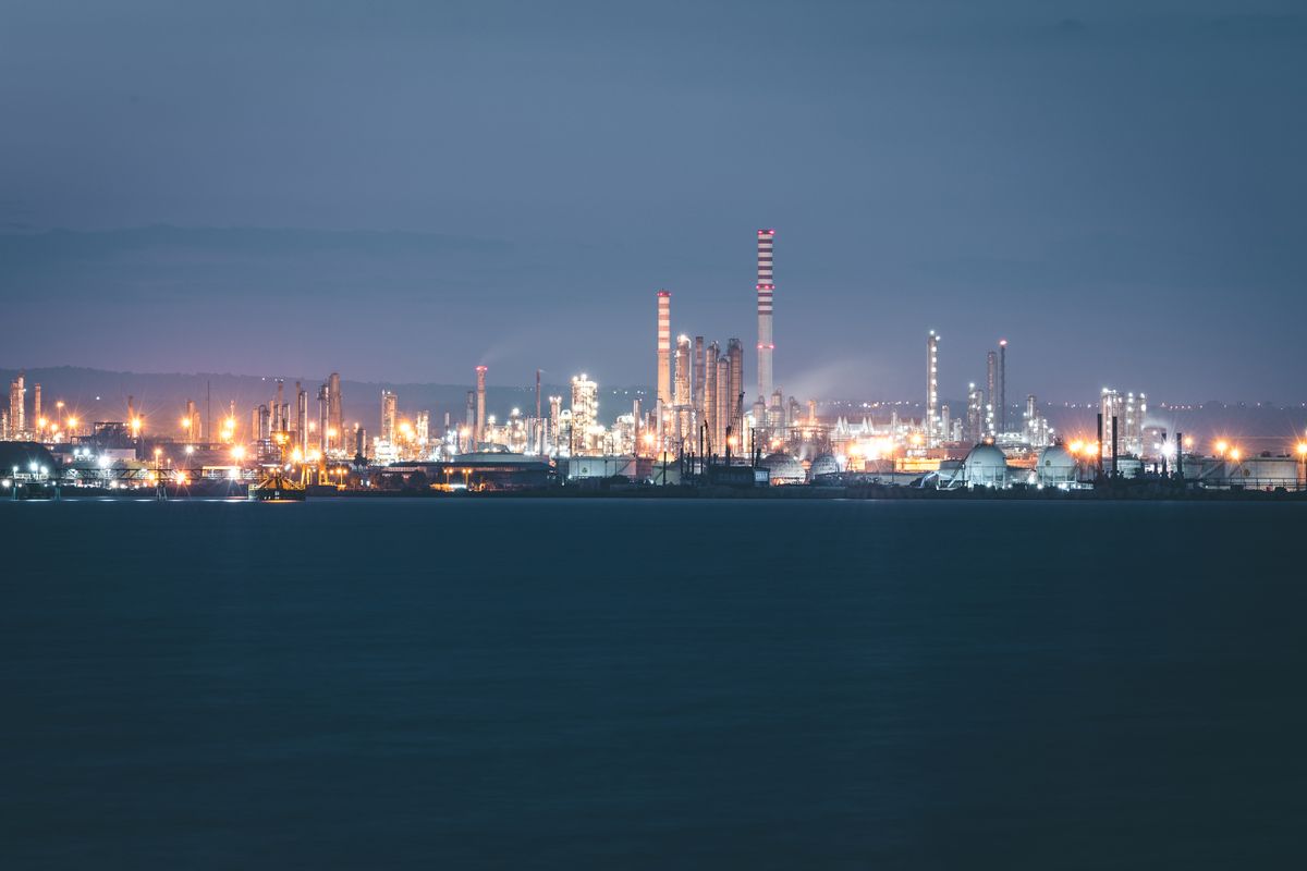 Priolo Gargallo, Sicily - February 9, 2019. Petroleum refinery, industrial plant at night
olajfinomító