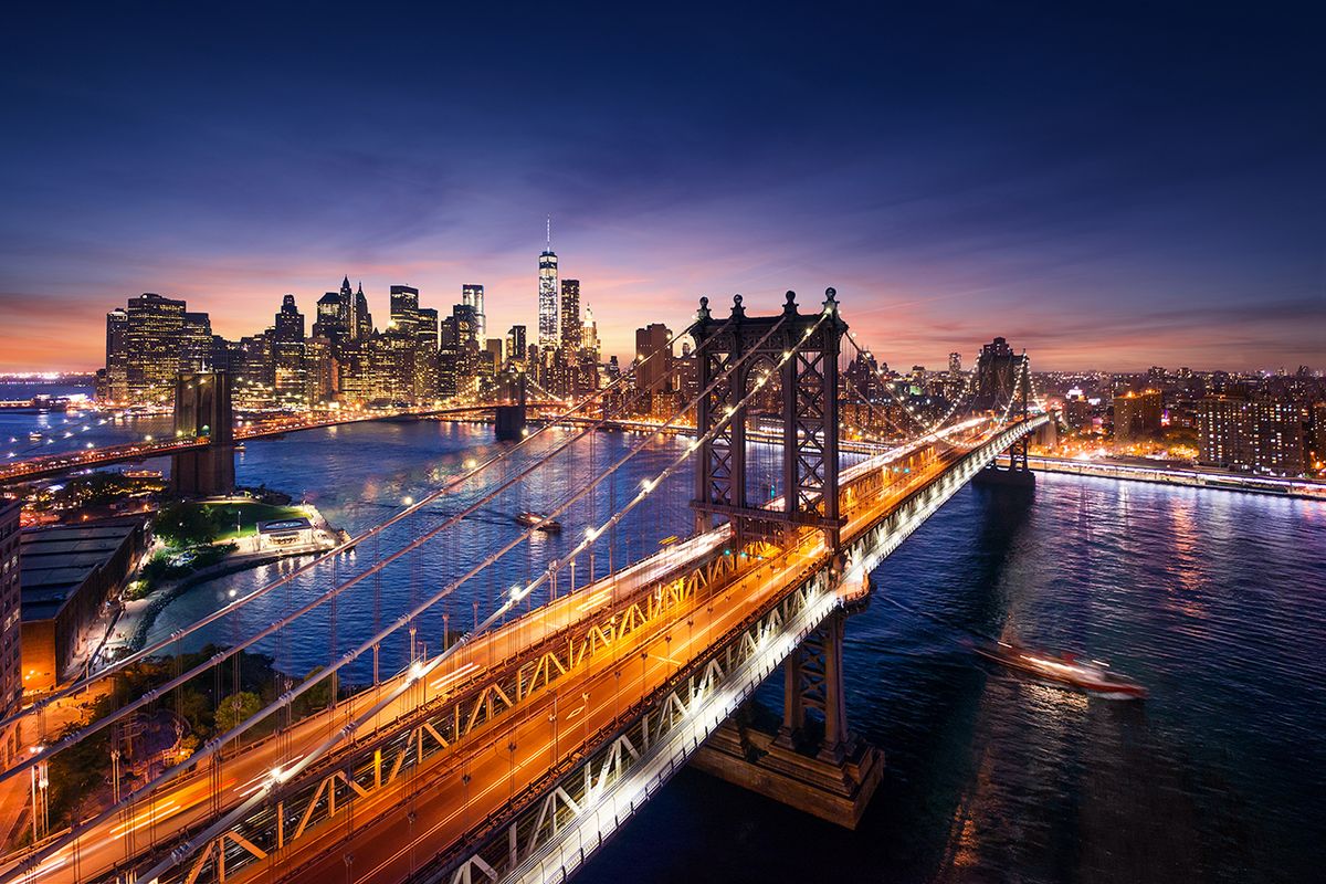 New,York,City,-,Beautiful,Sunset,Over,Manhattan,With,Manhattan New York City - beautiful sunset over manhattan with manhattan and brooklyn bridge