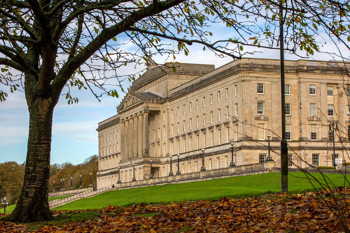 Parliament Buildings, the seat of the Northern Ireland Assembly, are pictured on the Stormont Estate in Belfast, Northern Ireland, on October 28, 2022. - The UK government was on Friday expected to call the second election in a year in Northern Ireland after politicians failed to resolve a standoff over post-Brexit trade rules. Chris Heaton-Harris, Britain's Northern Ireland minister and an arch-Eurosceptic, has said repeatedly that if the deadline expired he would not hesitate to call an election on Friday, with December 15 the expected date for the new poll. (Photo by Paul Faith / AFP)