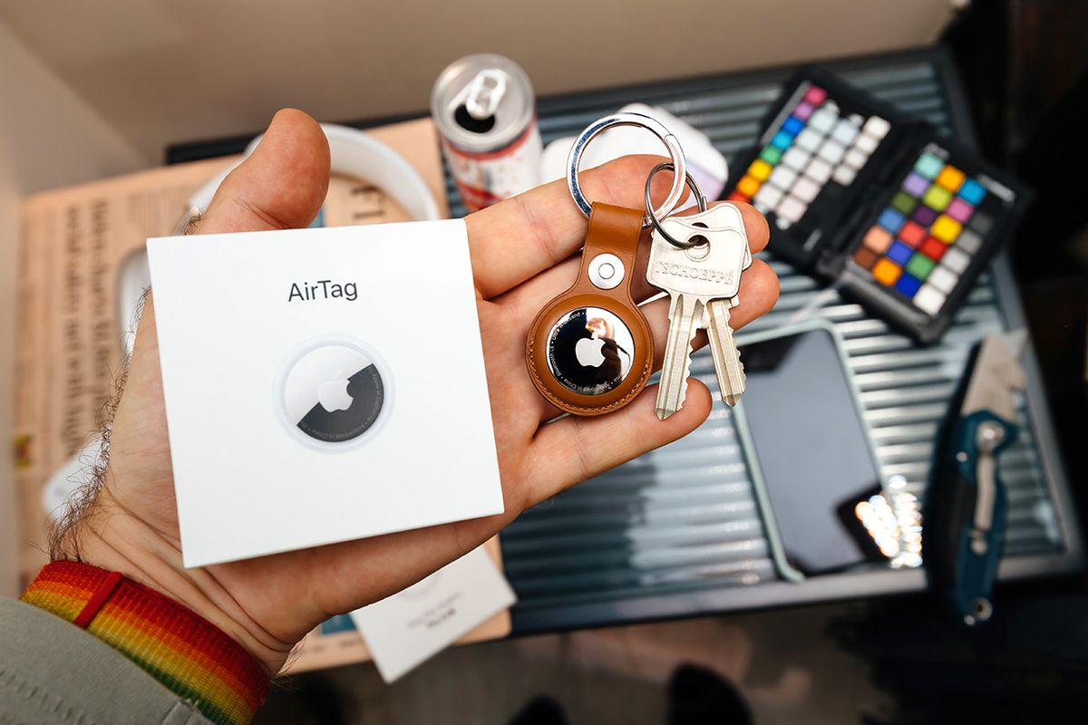 Paris,,France,-,May,2,,2021:,Looking,After,Unboxing,At
Paris, France - May 2, 2021: Looking after unboxing at new AirTag - small device helps people keep track of belongings, using Apple Find My network to locate lost items like keys, wallet, bag