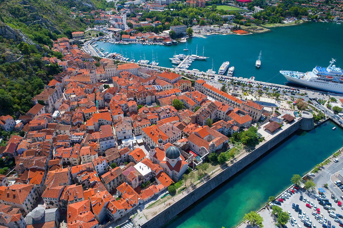 Aerial,View,Of,Old,Town,Kotor,,Montenegro Aerial view of old town Kotor, Montenegro