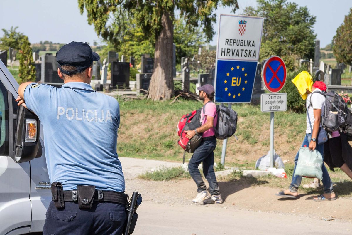 Tovarnik,,Croatia,-,September,19,,2015:,Croatian,Police,Officer,Looking
