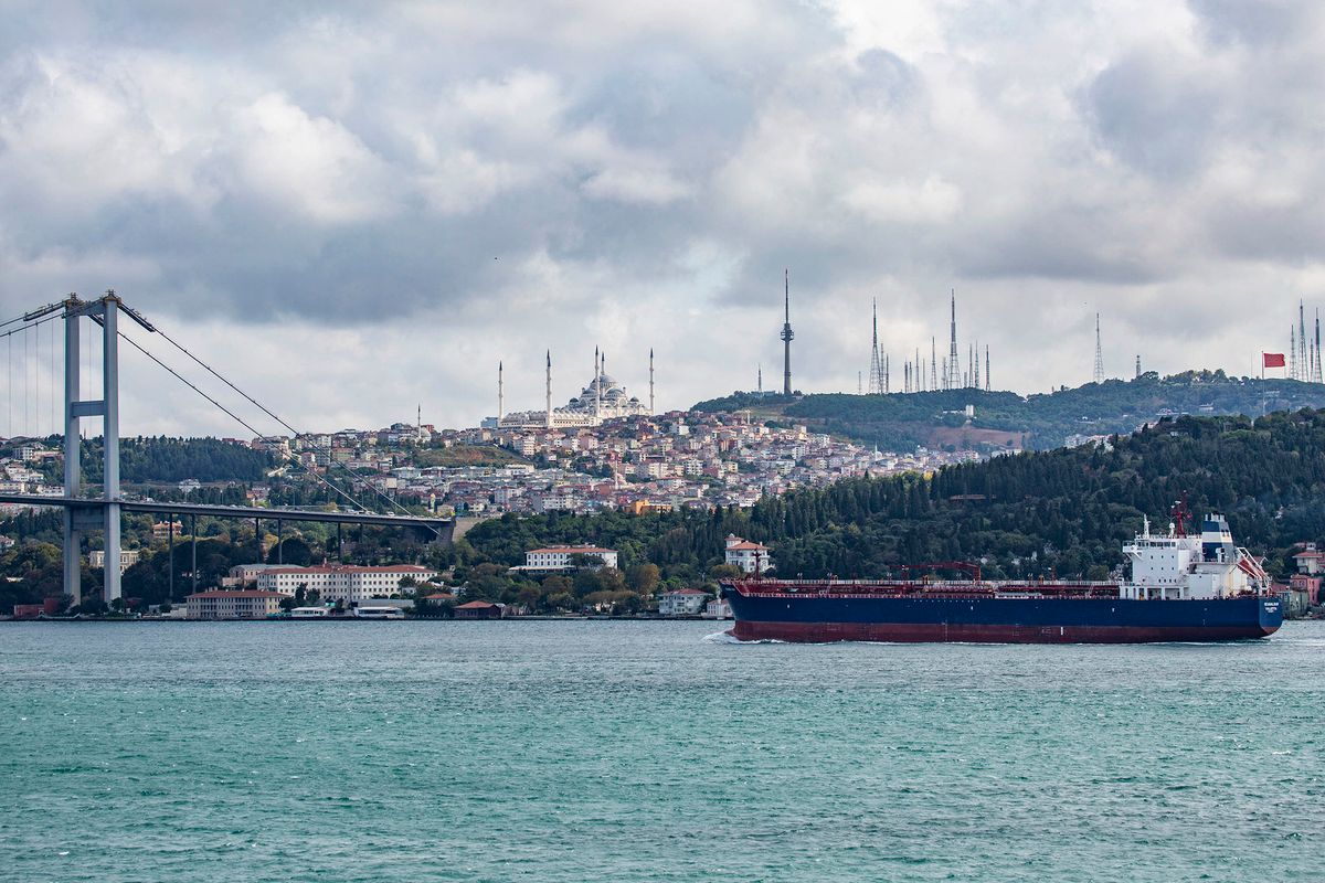 Freighter vessels in Bosporus, the Strait of Istanbul, Turkey
