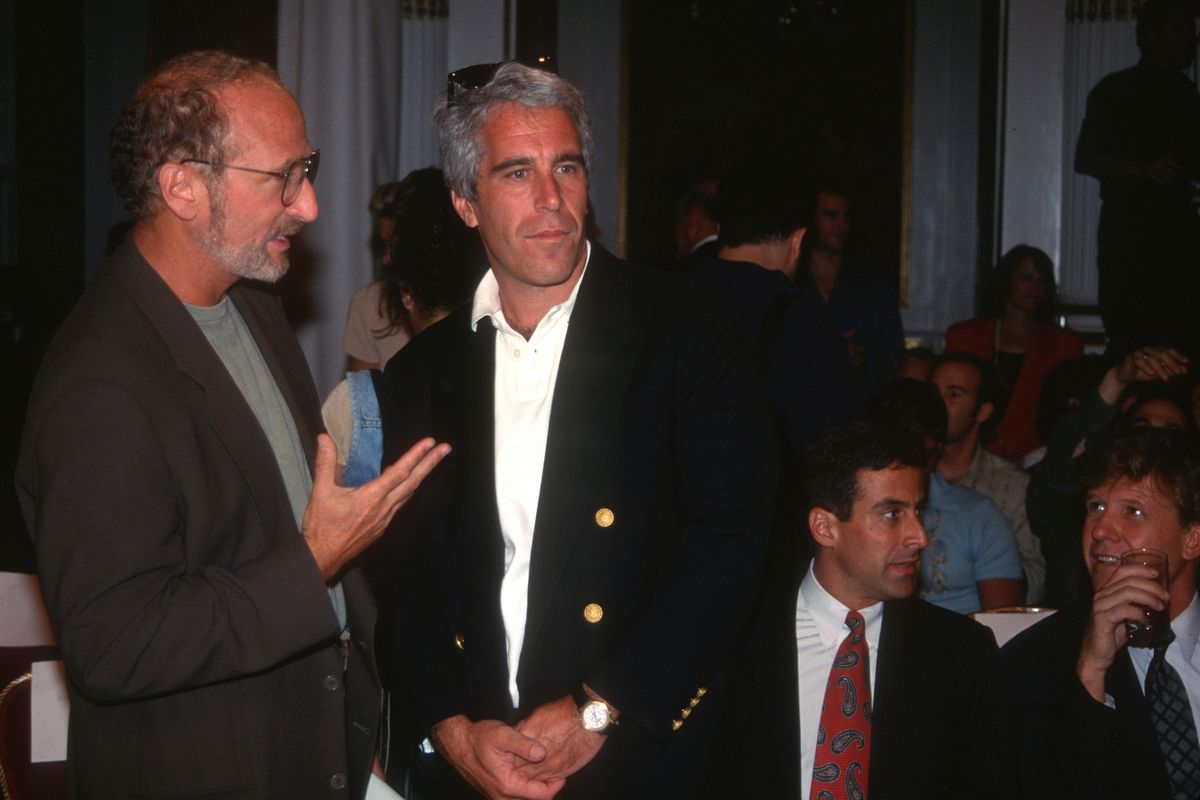 NEW YORK, NY - AUGUST 1: Guest and Jeffrey Epstein attend the Victoria's Secret Fashion Show at the Plaza Hotel on August 1, 1995 in New York City.