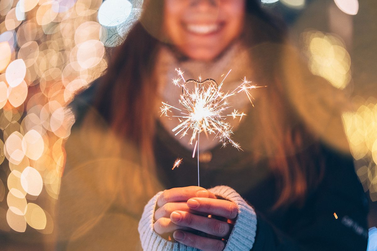 Girl holding burning sparkler during Christmas Happy woman making a Christmas wish outside
2022, 2023