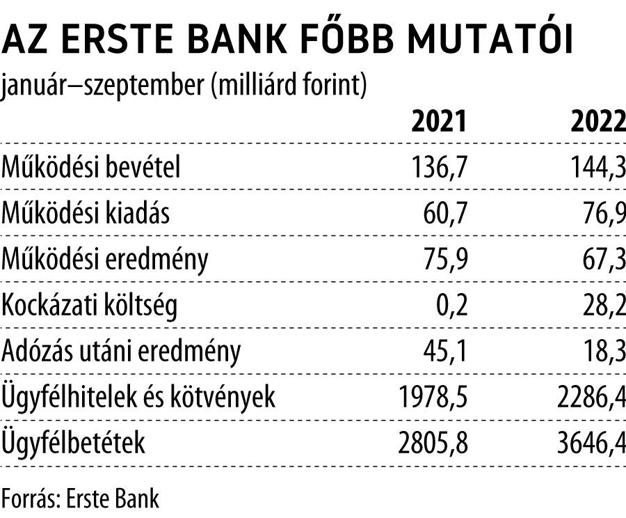 Az Erste Bank főbb mutatói
