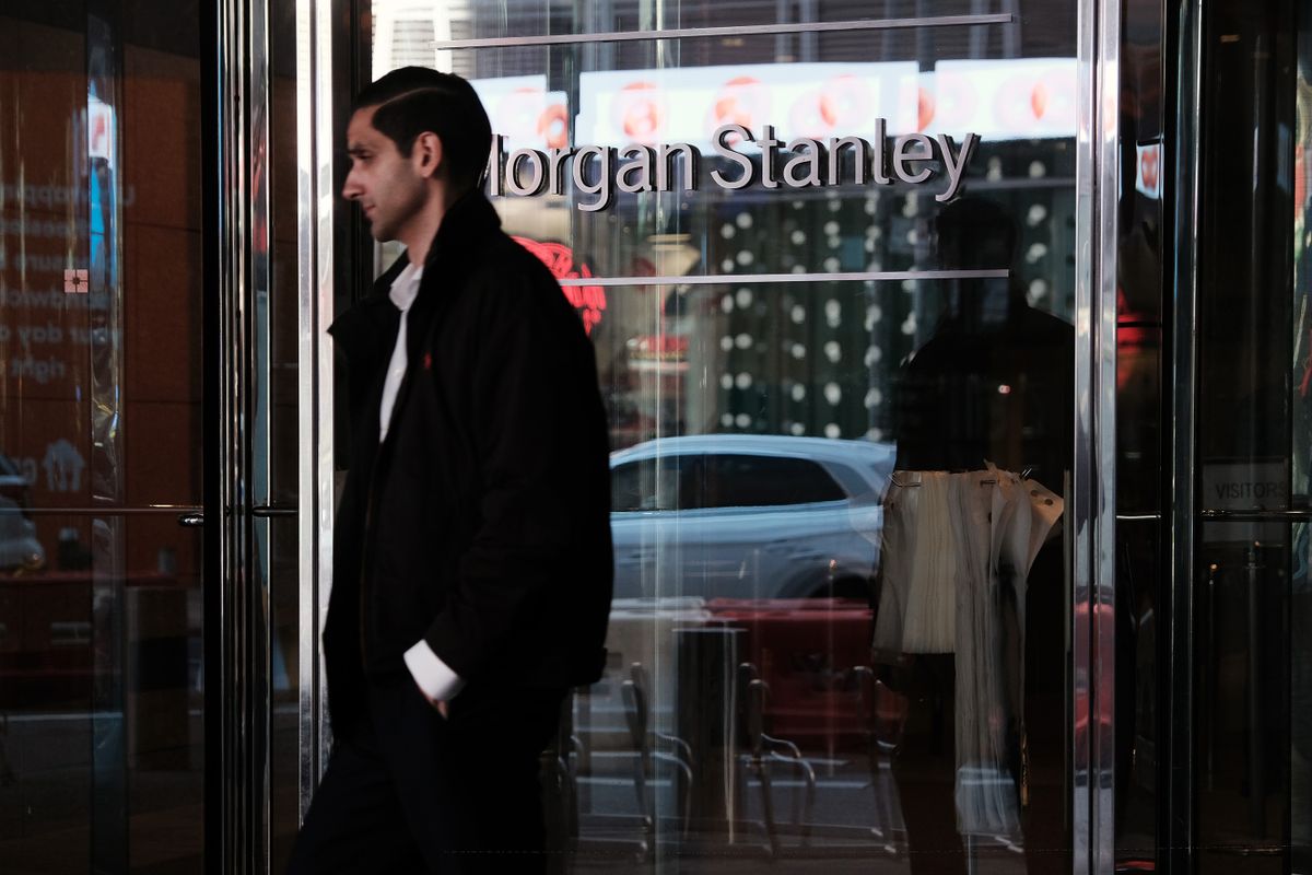 NEW YORK, NEW YORK - OCTOBER 14: People walk by the headquarters of Morgan Stanley in midtown Manhattan on October 14, 2022 in New York City. Shares of Morgan Stanley fell 4.8% after the New York-based bank posted third-quarter earnings that missed analysts’ expectations.   