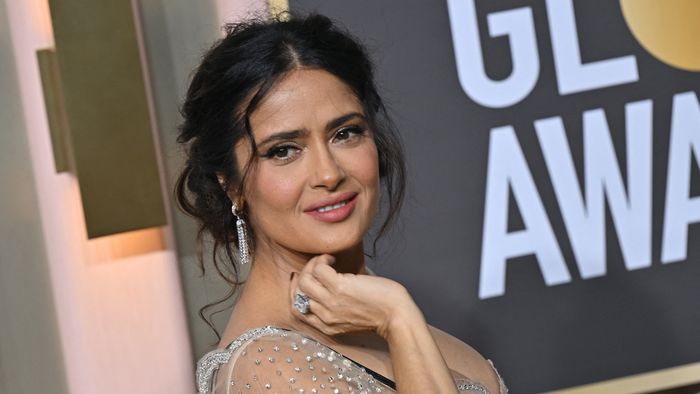 US-Mexican actress Salma Hayek arrives for the 80th annual Golden Globe Awards at The Beverly Hilton hotel in Beverly Hills, California, on January 10, 2023. 