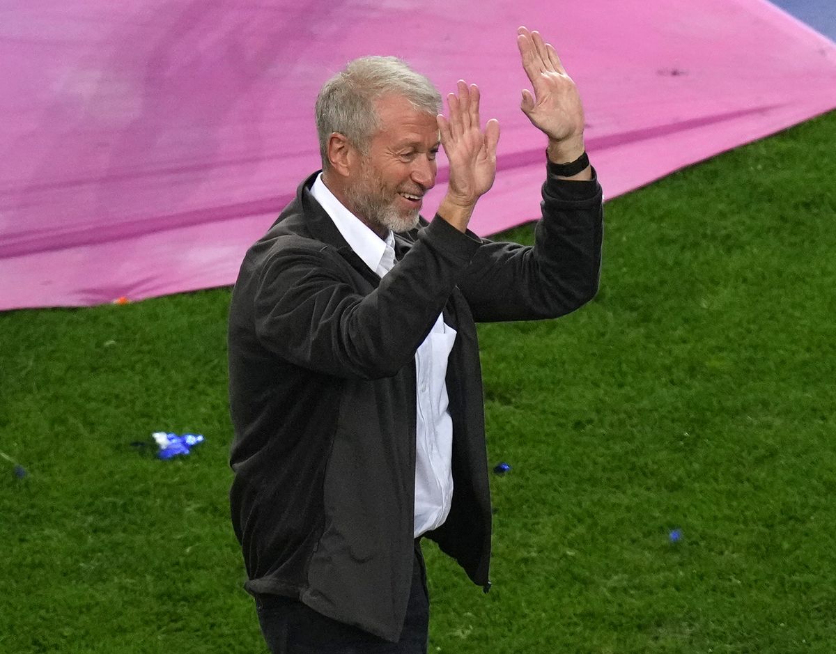 Chelsea owner Roman Abramovich celebrates on the pitch after the UEFA Champions League final match held at Estadio do Dragao in Porto, Portugal. Picture date: Saturday May 29, 2021. 
