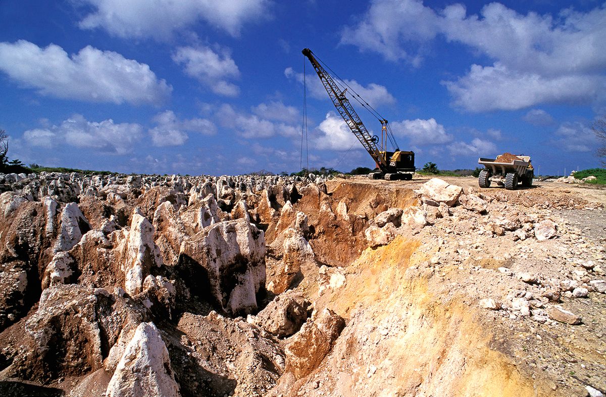 Phosphate mining site Phosphate mining site, now exhausted, leaving a barren terrain of limestone pinnacles. Republic of Nauru, Micronesia. (Photo by: Auscape/Universal Images Group via Getty Images)