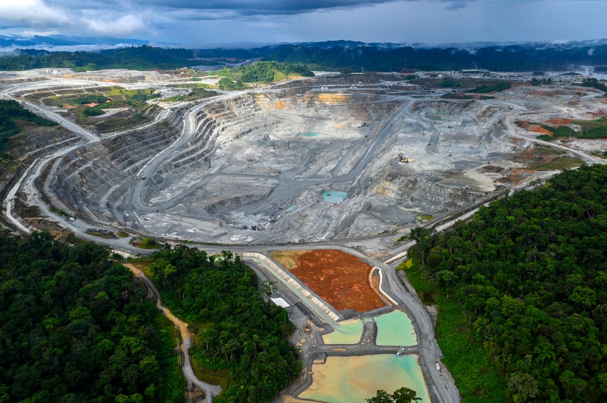 Aerial view of Cobre Panama mine in Donoso, province of Colon, 120 km west of Panama City, on December 06, 2022. - The foreign-owned open-pit copper mine --the largest in Central America and which accounts for 75% of Panama's exports, risks closure if it does not renegotiate a new contract with the government to continue operating. 