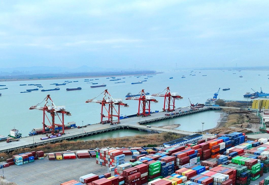Busy Yangzhou Port in Jiangsu
Aerial photo shows the busy scene of the container terminal of Yangzhou Port in Yangzhou City, east China's Jiangsu Province, 10 January, 2023. (Photo by Meng Delong / ImagineChina / Imaginechina via AFP)