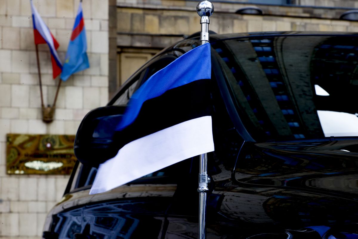 MOSCOW, RUSSIA - APRIL 28: Estonian embassy car is seen outside the Russian foreign ministry building in Moscow, Russia on April 28, 2021. Latvian, Lithuanian, Estonian, and Slovak Ambassadors to Russia are summoned to Russian Foreign Ministry. 