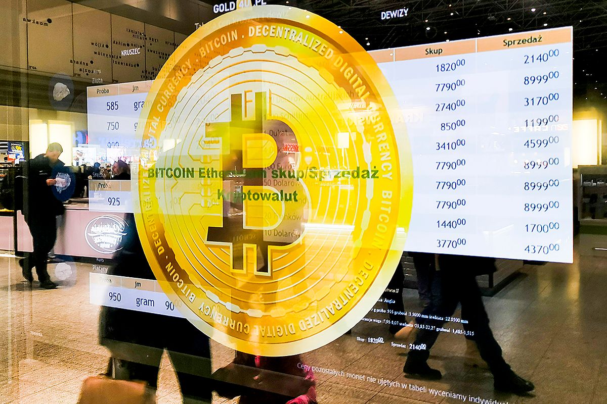 Business And Economy In Poland
Bitcoin symbol is displayed in a window of a money exchange office in a shopping center in Krakow, Poland on January 11, 2023.  (Photo by Beata Zawrzel/NurPhoto via Getty Images)