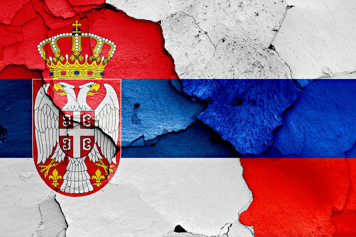 flags of Serbia and Russia painted on cracked wall flags of Serbia and Russia painted on cracked wall