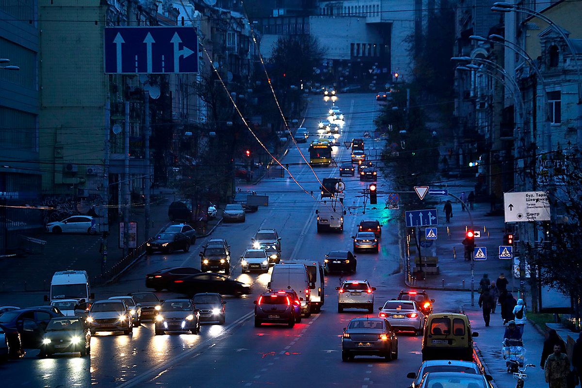 Residents of Kyiv head home at the end of the day on Nov. 11, 2022.  Kyiv is facing rolling blackouts to help avoid a complete failure of the electrical system on Nov. 11, 2022. Voluntary shutoffs at homes and of streetlights is part of the effort to avoi Kyiv, UkraineNov. 11, 2022Residents of Kyiv head to work at the beginning of the day on Nov. 11, 2022.  Kyiv is facing rolling blackouts to help avoid a complete failure of the electrical system on Nov. 11, 2022. Voluntary shutoffs at homes and of streetlights is part of the effort to avoid an electrical failure. (Carolyn Cole / Los Angeles Times via Getty Images)