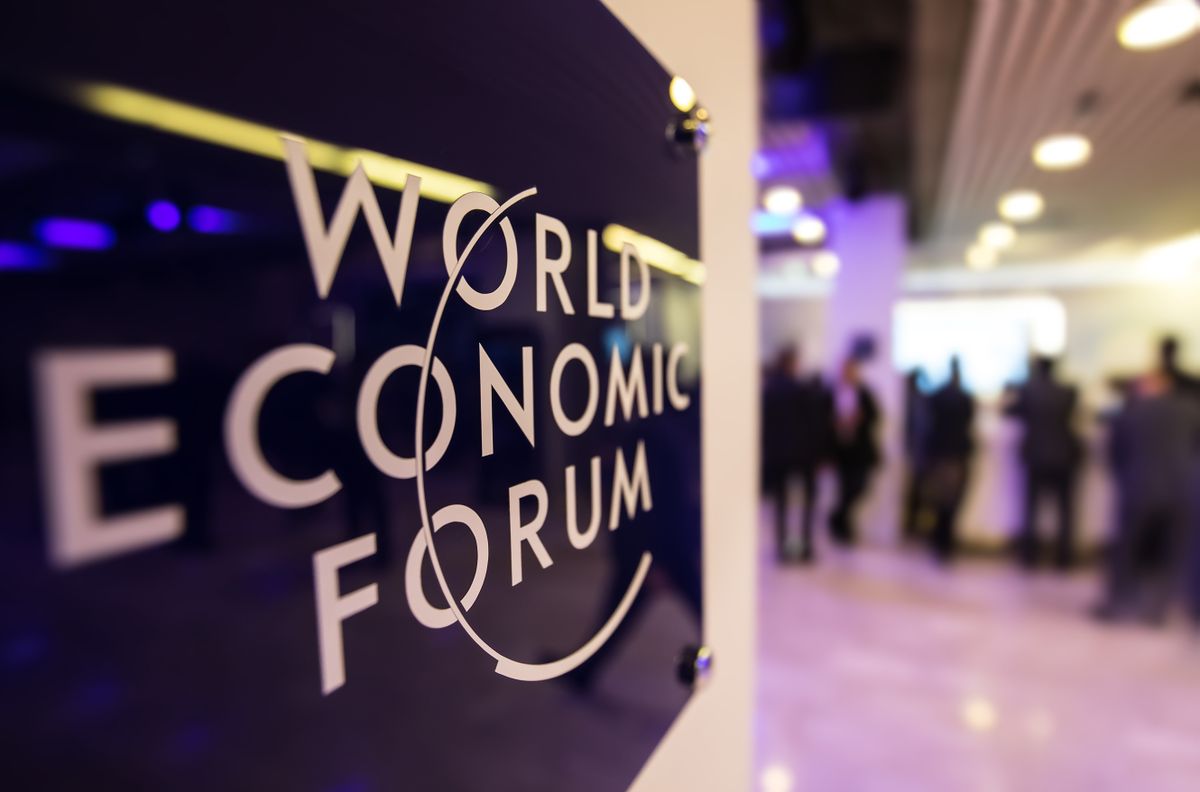 DAVOS, SWITZERLAND - Jan 19, 2017: Emblem of the World Economic Forum in Davos 