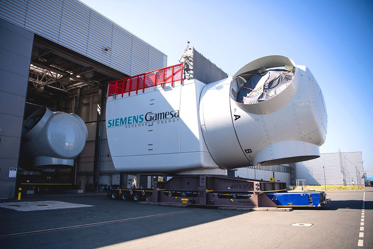 Chancellor Scholz visits Siemens Gamesa 25 August 2022, Lower Saxony, Cuxhaven: Offshore nacelles for wind turbines are located on the Siemens Gamesa factory site in Cuxhaven. Photo: Sina Schuldt/dpa (Photo by Sina Schuldt/picture alliance via Getty Images)