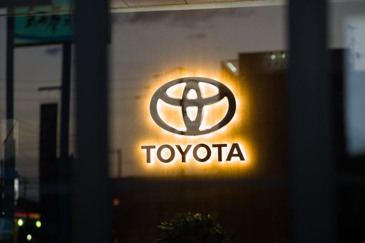 Signage of Toyota Motor Corp. inside a dealership in Sapporo, Japan, on Wednesday, Aug. 3, 2022. Toyota Motor is scheduled to release its earnings figures on Aug. 
