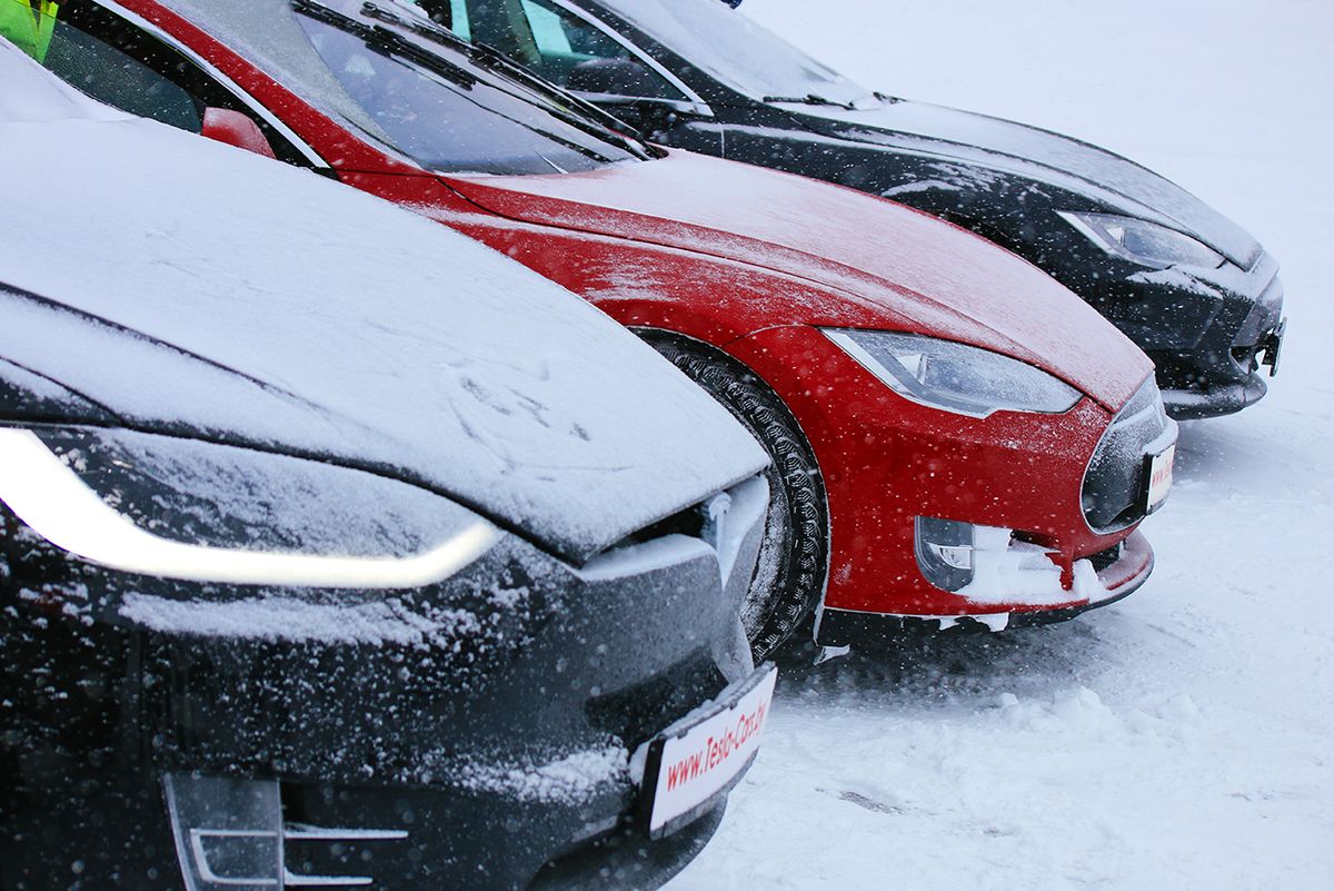 Minsk,,Belarus,March,03,,2018:,Tesla,Model,X,And,Tesla MINSK, BELARUS MARCH 03, 2018: Tesla Model X and Tesla Model S at the test drive and competition event for automotive journalists from Minsk