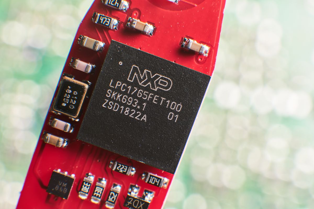 Saransk, Russia - July 15, 2021: NXP Semiconductors chip on circuit board.