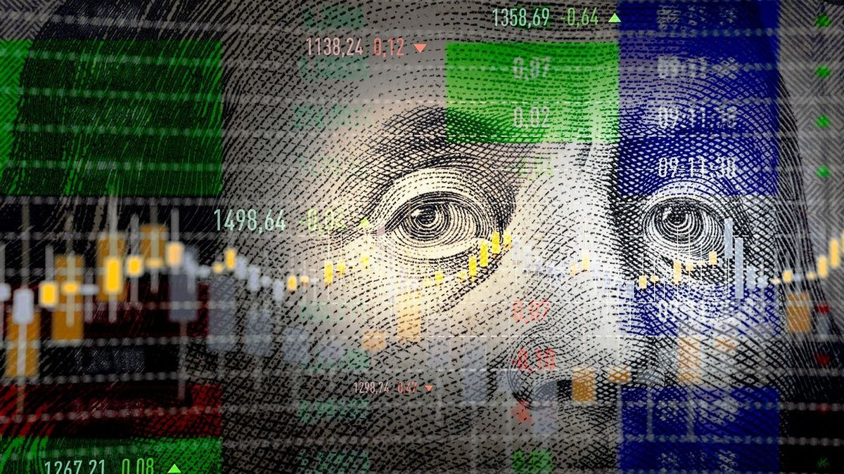 Financial Data Analysis Graph Over One Hundred American Dollar Bill