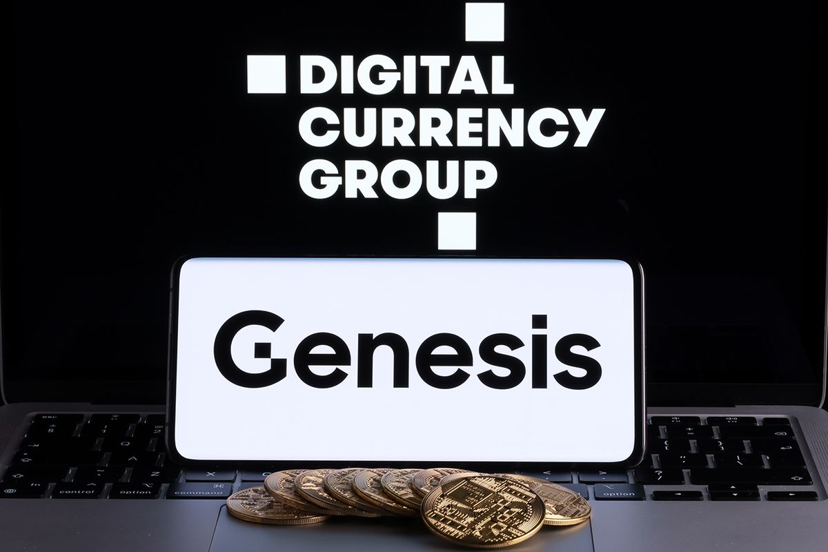 Genesis,Global,Trading,Crypto,Company,Logo,Seen,On,Screen,Of Genesis Global Trading crypto company logo seen on screen of smartphone with bitcoin tokens. Crypto lender owned by Digital Currency Group. Stafford, United Kingdom, November 22, 2022.