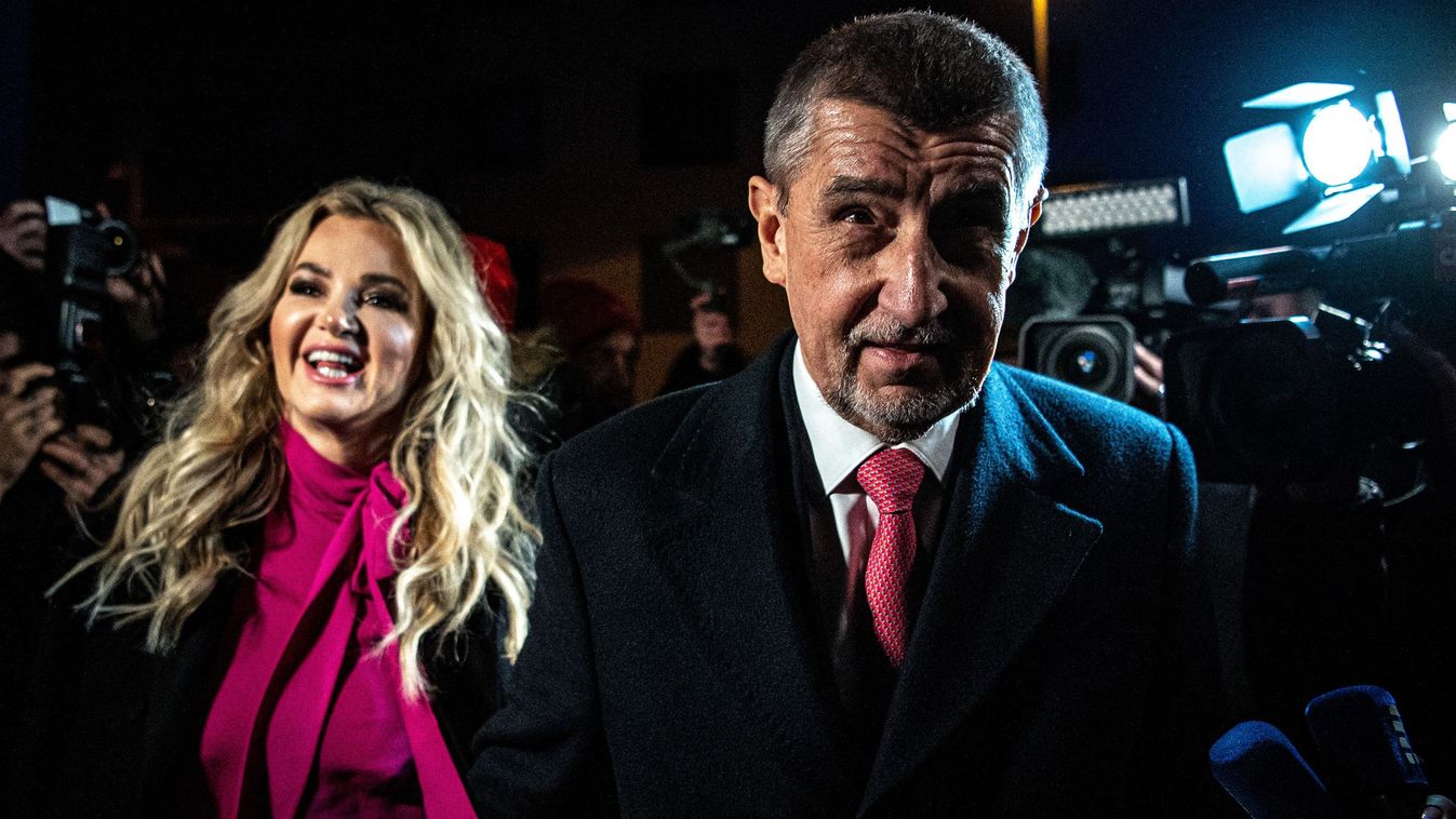 PRAGUE, CZECH REPUBLIC - JANUARY 14: Presidential candidate Andrej Babis and his wife Monika Babisova arrive at the headquarter after the polling stations of first round of the Czech presidential elections closed, in Prague, Czech Republic on January 14, 2023. 