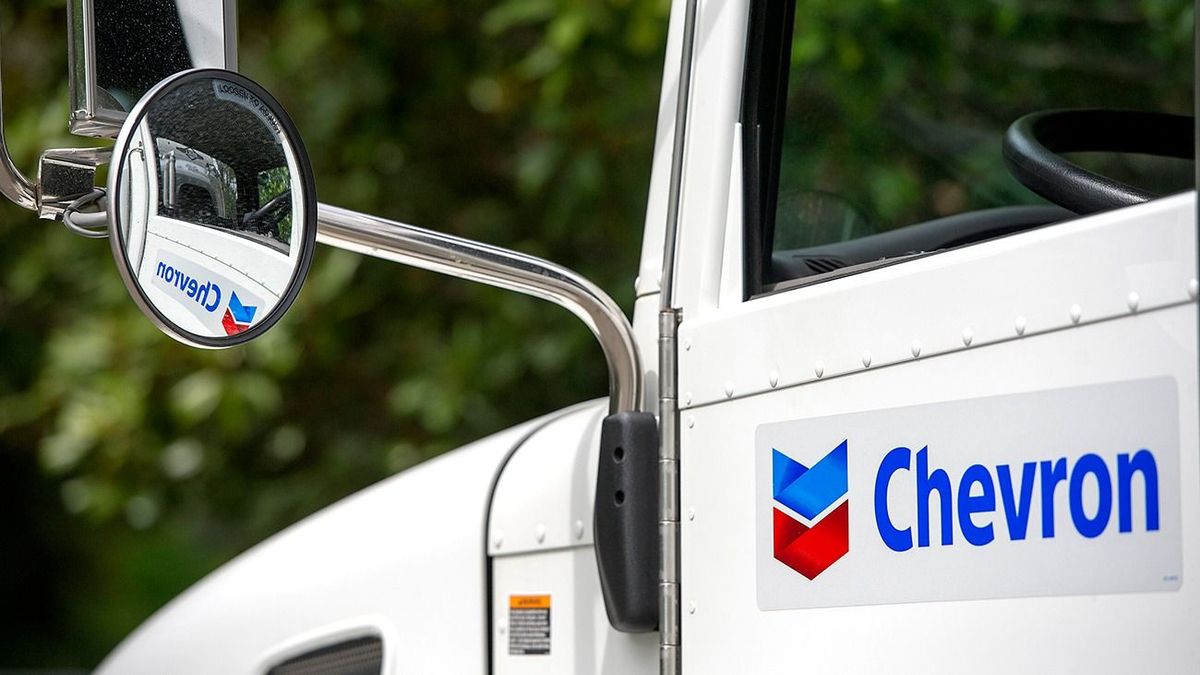 Driving Tour Of The Chevron Corp. Richmond Refinery The Chevron Corp. logo is displayed on the door of a truck inside the Chevron Corp. Richmond Refinery stands in Richmond, California, U.S., on Thursday, April 24, 2014. Chevron Corp. hopes to gain city approval to finish hydrogen plant at the Richmond refinery in June or July. Photographer: David Paul Morris/Bloomberg via Getty Images