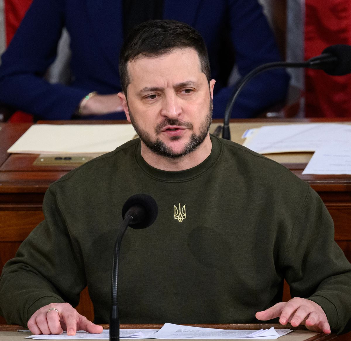 Ukraine's President Volodymyr Zelensky addresses the US Congress at the US Capitol in Washington, DC on December 21, 2022. - Zelensky is in Washington to meet with US President Joe Biden and address Congress -- his first trip abroad since Russia invaded in February.