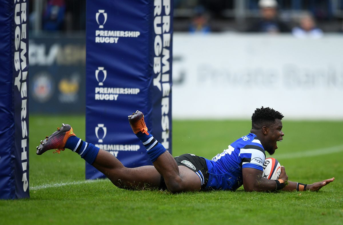 Bath v Leicester Tigers - Premiership Rugby Cup BATH, ENGLAND - OCTOBER 05: Levi Davis of Bath Rugby goes over his sides first try during the Premiership Rugby Cup Third Round match between Bath Rugby and Leicester Tigers at The Recreation Ground on October 05, 2019 in Bath, England. (Photo by Harry Trump/Getty Images)
